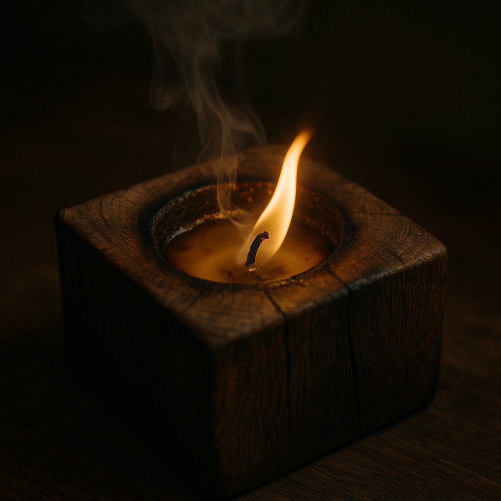 Blocco di legno con combustione lenta dopo diverse ore