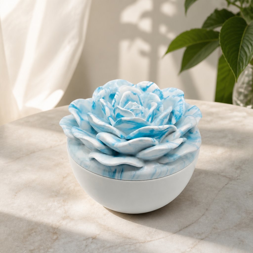 Candela Fiore di Marmo - Bianco / Turchese / Mirtillo, Vaniglia
