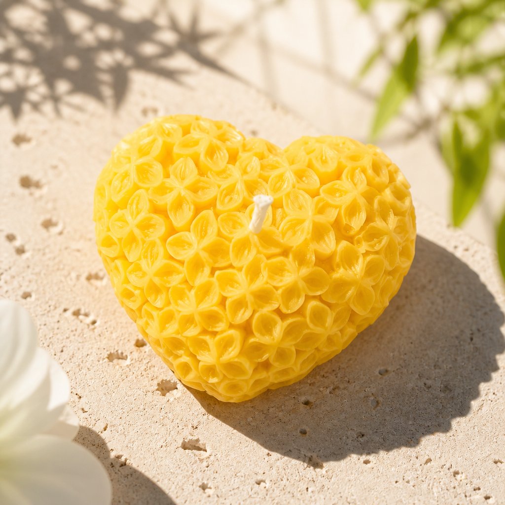 Candela decorativa Cuore Fiorito - Gialla / Lime, Basilico, Mandarino