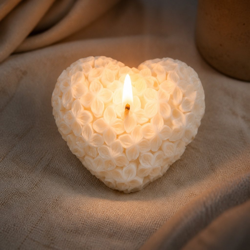 Candela decorativa Cuore Fiorito - Bianca / Cocco