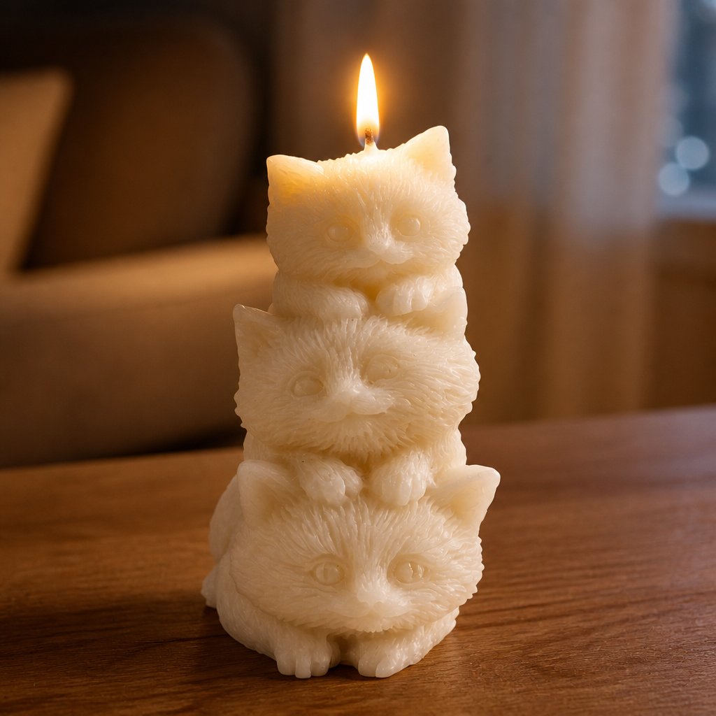 Candela Tre Gattini - Bianco / Cocco
