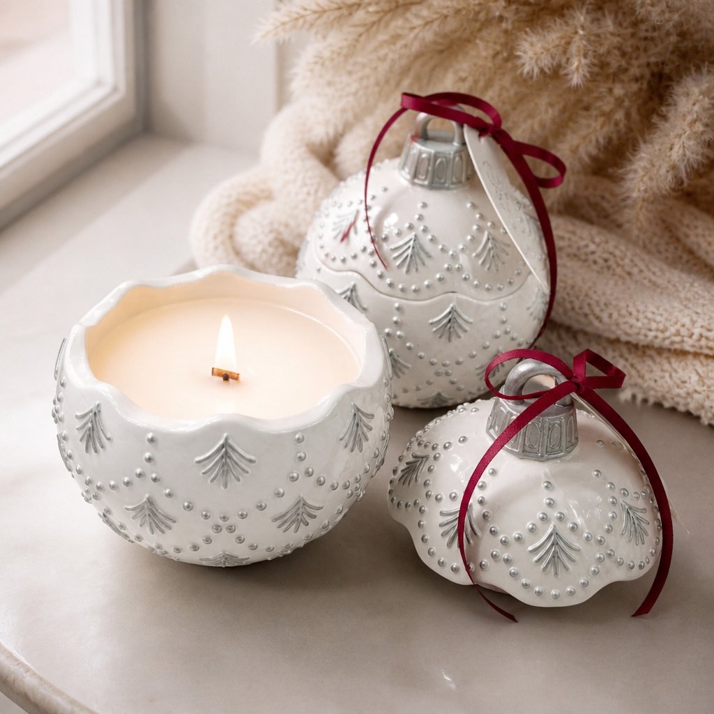 Candela Christmas Bauble Enchanted - Bianca / Argento / Magia d'Inverno