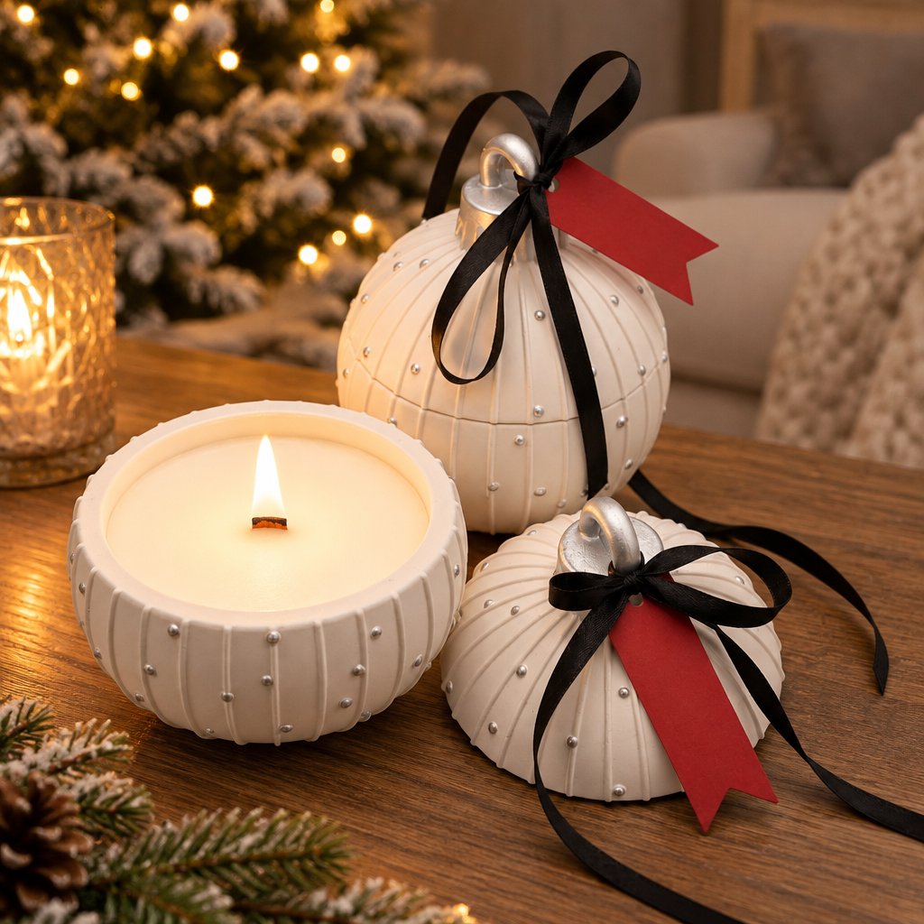 Candela Christmas Bauble Charming - Bianca / Argento / Magia d'Inverno