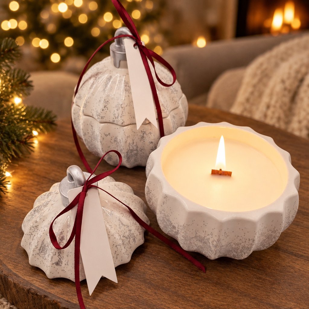 Candela Christmas Bauble Glitter - Bianco / Argento / Magia d'Inverno