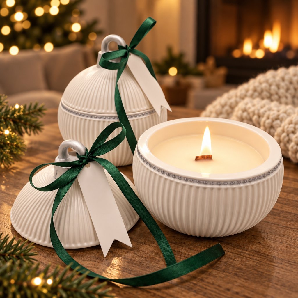 Candela Christmas Bauble Elegance - Bianca / Argento / Magia d'Inverno