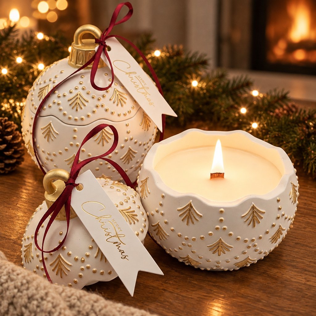 Candela Christmas Bauble Enchanted - Bianca / Oro / Magia d'Inverno